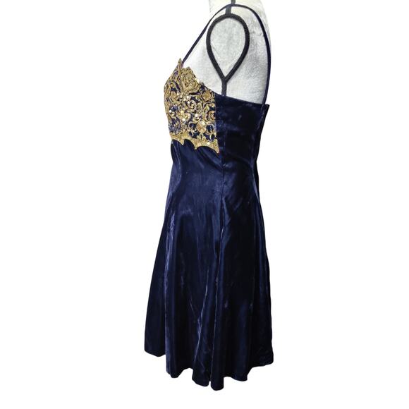 Vintage 80s Jessica McClintock Gunne Sax Sz 9/10 Navy Velvet Sequin Party Dress - Picture 5 of 9